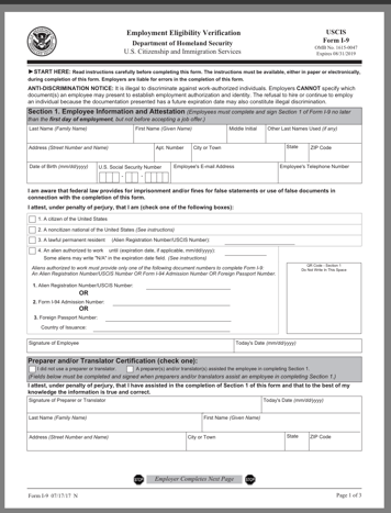 New Version of Form I-9 Released